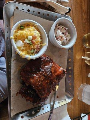 BBQ ribs with potatoes and Cole slaw.