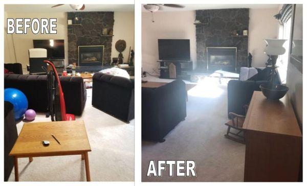 This living room was not only organized, but decluttered, cleaned, and got a new layout!