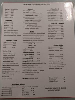 Updated menu