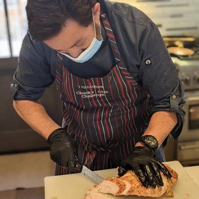 Chef Nicola Piccedi preparing Thanksgiving for a family in Telluride, Colorado