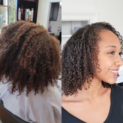 Deep cleansing, moisture treatment, and style for curl definition.