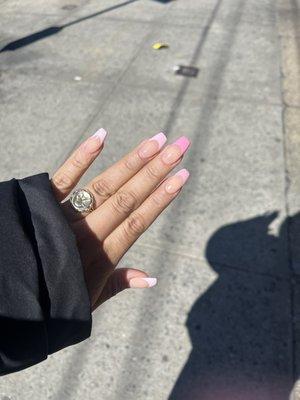 Monochromatic pink French tips coffin shape