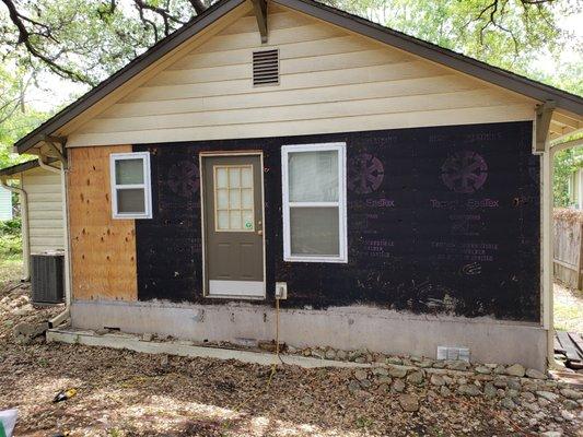 We removed the metal siding and one window that was in the way of our sidewall.