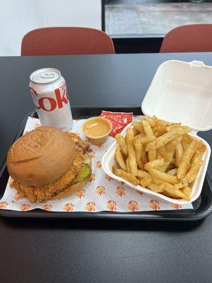 Signature Chicken Sandwich (~$12), Regular Seasoned Fries (~$3), Diet Coke (~$3)