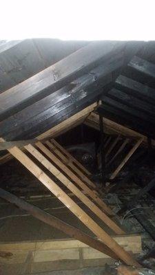 fire damaged attic-Bethany Realty Inspection- Home Inspection Longview tx.