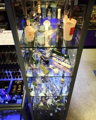 Some of our Rigs, Grav Labs Hand Pipes, Helix Water Pipes, and other unique hand blown glass.