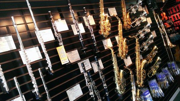 Instrument wall of step-ups and pro models at our Lagrangeville location.