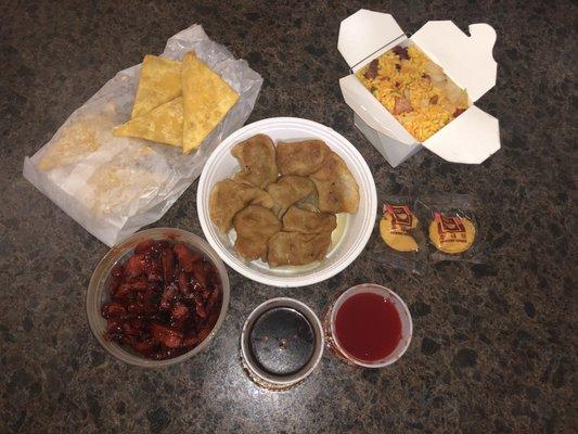 Fried Crab Rangoon, Boneless Spare Ribs, Fried Pork Dumplings, Pork Fried Rice