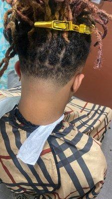 back mid- taper dreadhead client clean neckline/ contrast.