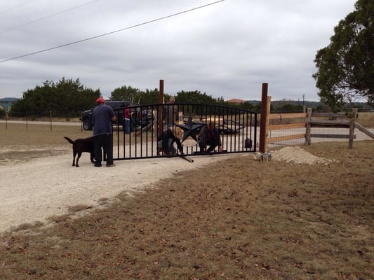 Team working on entry gate installation