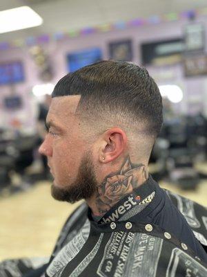 Mid skin fade with lineup and beard lineup!