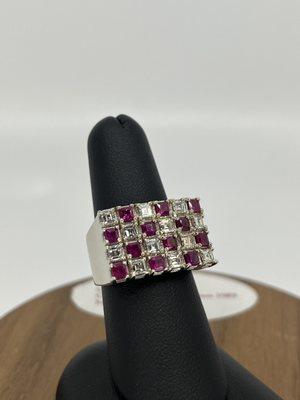 Checkered Ruby and Diamond Fashion Ring