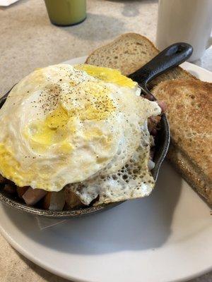 Meat lovers skillet with rye toast