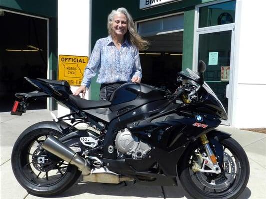 Award winning drag racer Janie Palm with her "new" 2012 S1000RR, which will become her race bike.