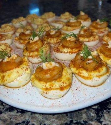 Sweet chili shrimp deviled eggs