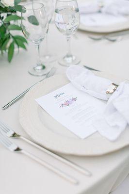 Linen napkins from Borrowed Blue.  Table and glassware from MTB Event Rentals. At Greystone Mansion. Photography by Madison Ellis.