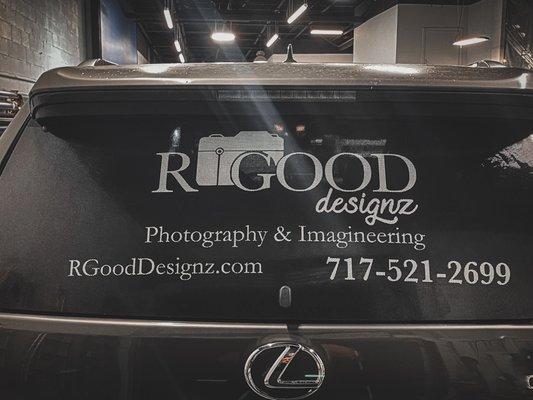 Business logo rear window wrap