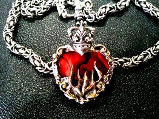 Sacred Heart on Fire . Sterling Silver, Rose Gold.