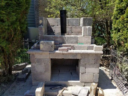 Starting of outdoor fireplace