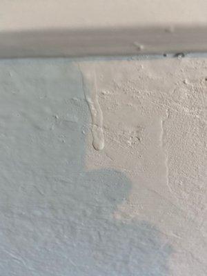 Paint drops all over walls  and floors.