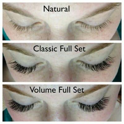 This STOCK PHOTO shows the difference between "Classic" lashes & "Volume" lashes