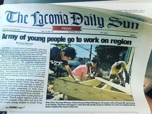 workcampNE students highlighted in the Laconia Daily Sun.