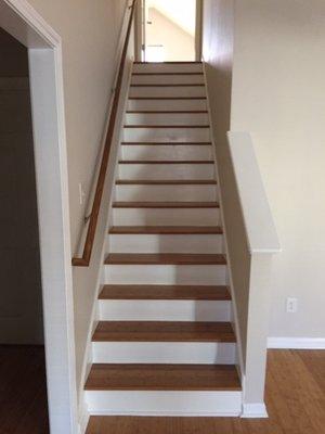 took out white carpet and built staircase with white risers.