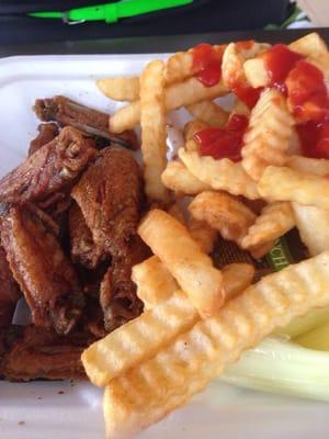 Teriyaki wings with fries