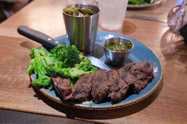 Steak with broccoli & collard greens