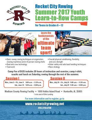 Youth Learn to Row Camp 2017 For more information check out Rocket City Rowing's website!