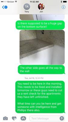 Pictures of "workmanship" and txt between contractor.