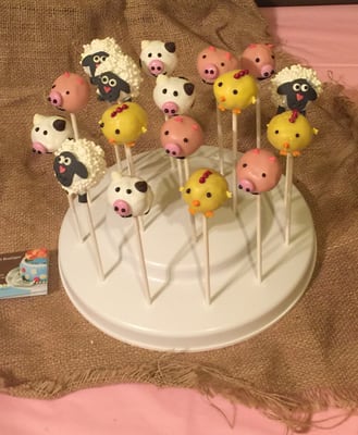 Farm animal cake pops we made to go along with the cakes.