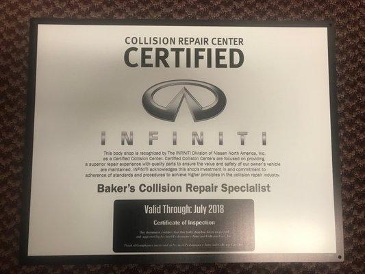 Infiniti Certified Collision Repair Center