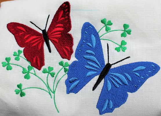 Butterflies we embroidered on a shower curtain.