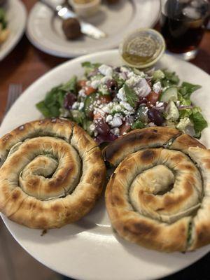 Spinach pie and side Greek salad