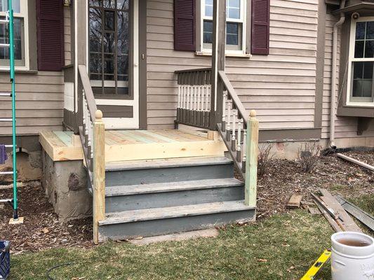 Replaced front porch deck board and posts