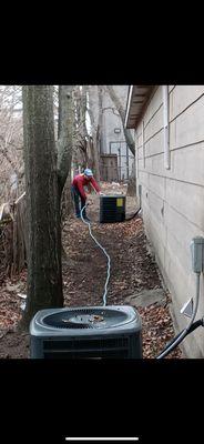 Out cleaning condensers ans doing start ups for it conditioning season.