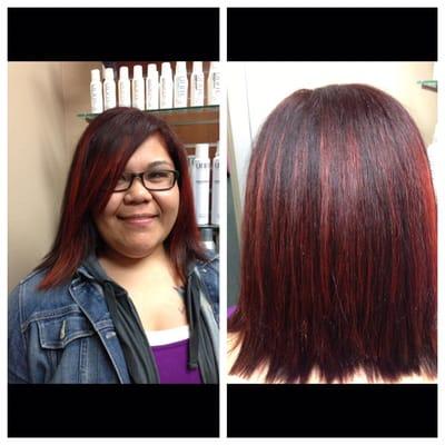 Auburn tint with vibrant highlights.