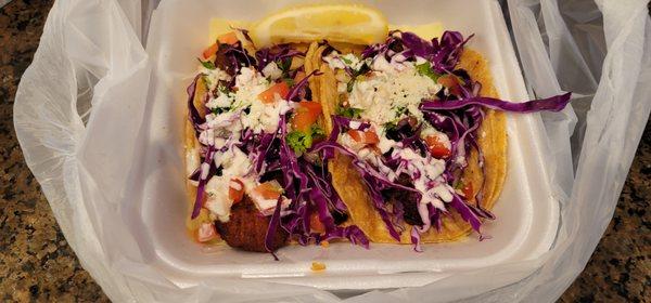 Fish Tacos - see the burnt fish underneath?