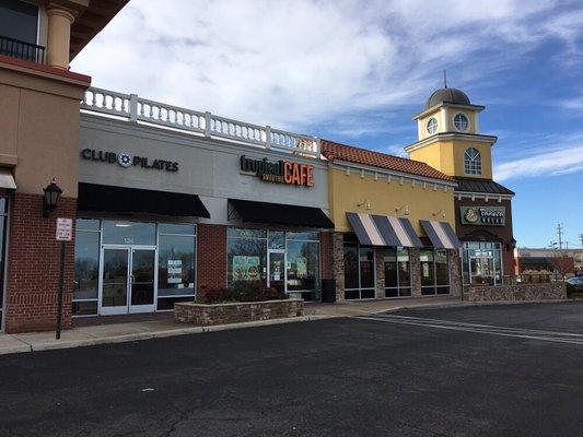 Club Pilates is located two spots down from Panera in the Shoppes at Ryan Park plaza