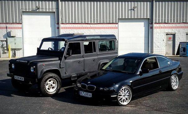 This is one of our Land Rover Defenders and the LSXE46 BMW. We do it all! Import, Domestic, Exotic, Small Engine, Powersports, etc!