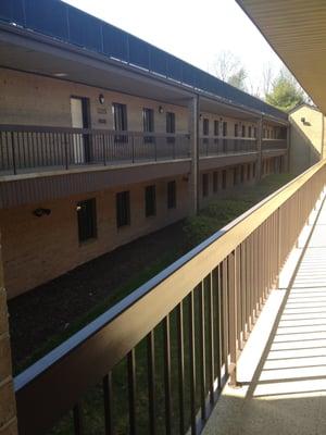 door to office faces inner courtyard