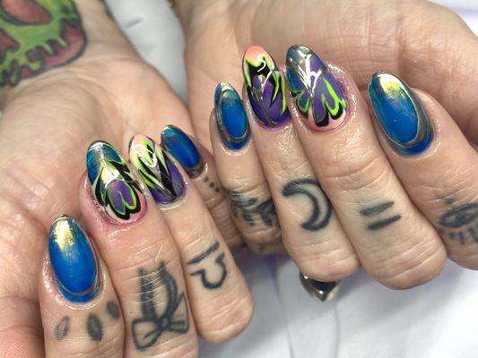 Edgy nail art on short gel-x extensions