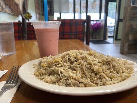 Chicken fried rice and strawberry shake