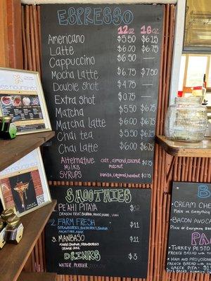 Coffee and drink menu Dec 2022