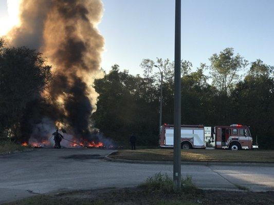 Firefighters putting out a fire