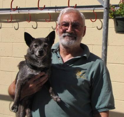 Long time employee Nik Smith and his dog Skip