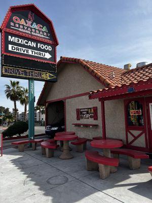 Outdoor seating & a drive-thru