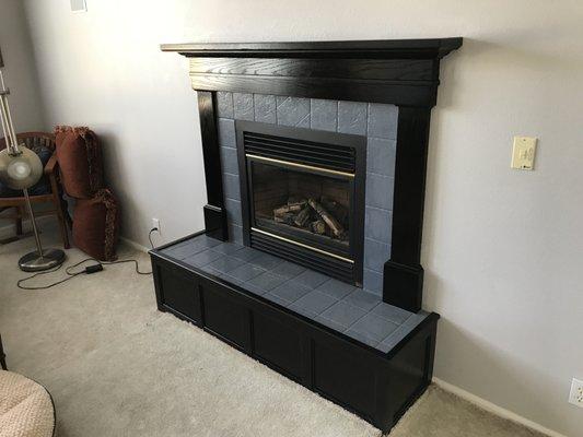 Black lacquer finish on fireplace