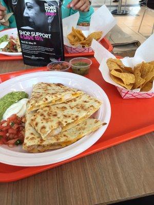 Quesadilla with chips and salsa.